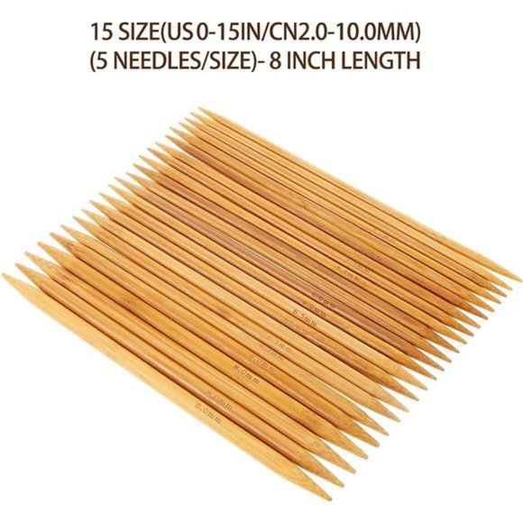 Double Pointed , 75 Pcs Bamboo Knitting Needles Set, 15 Sizes from 2.0mm-10.0mm - Picture 3 of 8